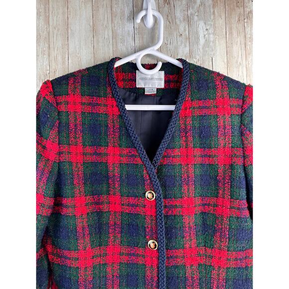 VTG 90s Amanda‎ Smith Blazer Jacket 12 Red Green Blue Plaid Christmas Holiday - Picture 2 of 10